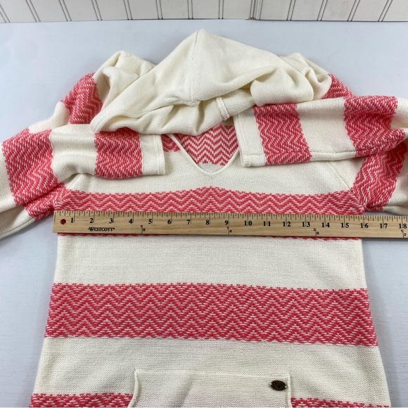Roxy Women’s Pink Cream Ribbed V Neck Relaxed Fit Hooded Sweater Sz M - Picture 9 of 13